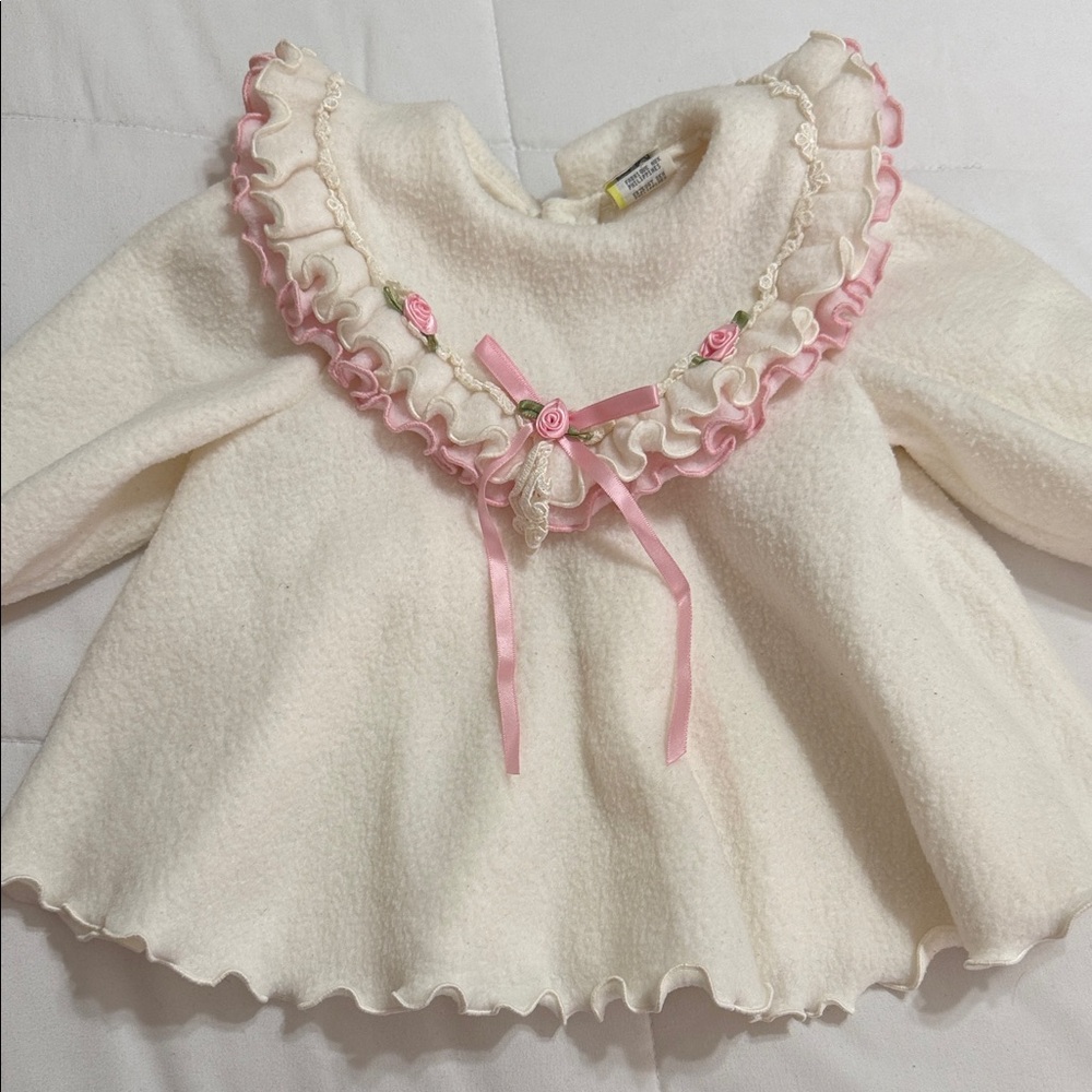 Vintage Cream Baby Dress with Pink Accents